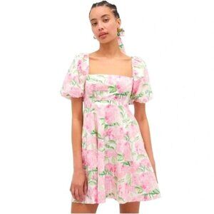 Hill House Smocked Hydrangea Mini Dress With Puff Sleeves Small